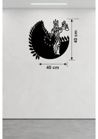 Mey İthalat Adalet Tanrıçası Themis Tasarım Ahşap Duvar Saati - 40x40 Cm Avukat Hediyesi Çok Renkli
