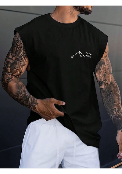 Dağ Silüet Baskılı Oversize Unisex Kolsuz Tişört SIYAH Dağ Silüet Baskılı Oversize Unisex Kolsuz Tişört SIYAH