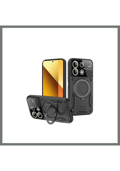 Bezos Redmi Note 13 4g Uyumlu Kılıf Joy Lens Standlı Kapak - Siyah Mmbz