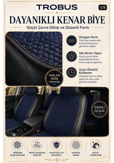 Fiat Egea Hb 2017+ Üniversal Premium Örme 5 Parça Minder Terletmez Kaymaz Taban Lacivert Siyah