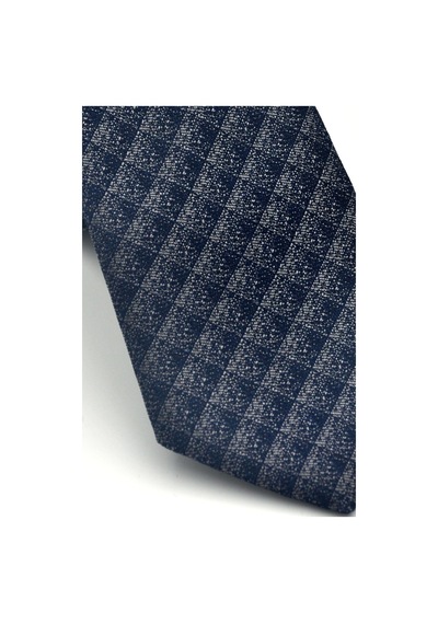 Gaffy Gri Küp Desenli Lacivert Dokuma Kumaş Mendilli Slim Fit Kravat // Sdk-2605-2 Lacivert