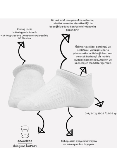 Bistyle 6lı Basic Sneakers Soket Çorap 6108 Beyaz 001
