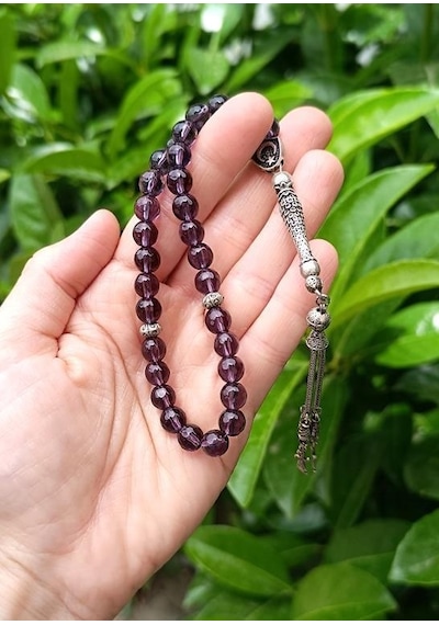Hdmarketim 33 Lük 8 Mm Ametist Doğal Taşı Küre Kesim Tespih Namaz