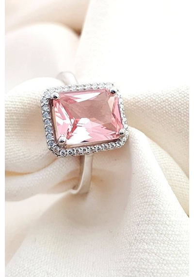 Sky Diamond Pink Morganit Taşlı 925 Ayar Gümüş Tek Taş Yüzük 18