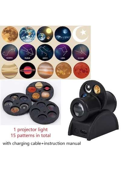 Anycast Yıldızlı Gece Proje Lambası 15 Sahne Hd Led Yıldız Projektör Usb Şarjlı Ay Gezegen Dünya Takımyıldız Projeksiyon Gece Lambası Dekoratif Masa Lambası 15 Film Diskli Salon Yatak Odası Aydınlatma