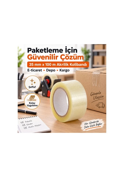 35 Mm X 100 M Şeffaf Akrilik Kolibandı 10 Lu 1