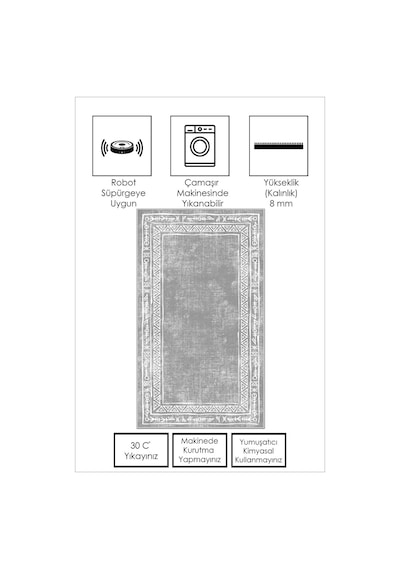 West Home Dijital Baskı Yıkanabilir Kaymaz Taban Leke Tutmaz Gri Mutfak Halısı Salon Halısı Ve Yolluk Wh 440 Grey