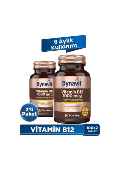 Dynavit Vitamin B12 1000 Mcg 100 Dilaltı Tablet X2 - Methylcobalamin - Hafıza & Enerji
