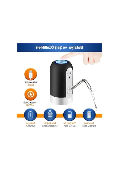 1200 Mah Bataryalı Şarjlı Su Pompası, Bpa İçermez, Siyah