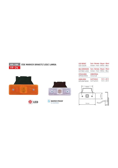 Yuce Plastık Yan Isaret Lambası Sıde Marker 4 Ledlı 24 V Kırmızı Braketlı AOD-YUCEPLAST YP-24 K 24V