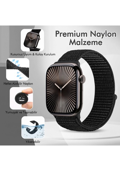 Caseonn Apple Watch Uyumlu Ultra Kordon Hasır Kumaş Nylon Kayış Pudra