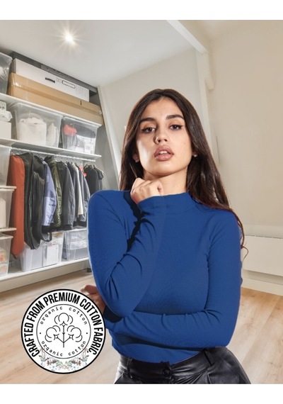 Alya Underwear Kaşkorse Yarım Boğaz Body Sweatshirt, Fitilli Kumaş, Likralı, Bordo İndigo