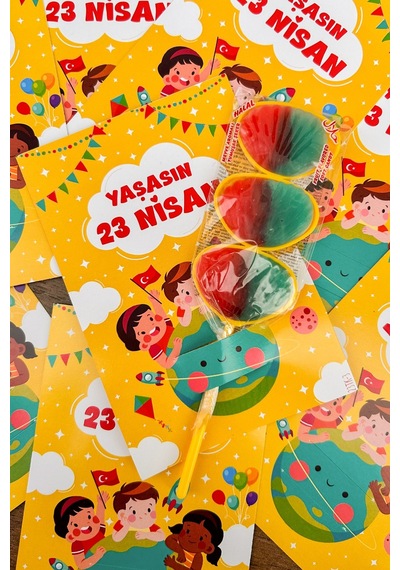 20 Adet 23 Nisan Şeker Ve Balon Konulabilen Tebrik Kartı 10 Lu Set Sınıf Dağıtımlık Hediyelik Kart