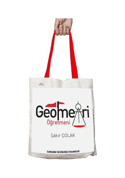 Art Hediye Kırmızı Kulplu Kişiye Özel Geometri Öğretmeni Pt Yıkanabilir Omuz Çanta Çok Renkli