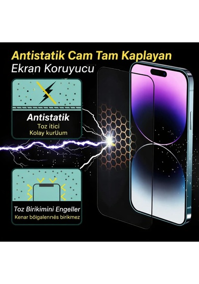 Ip 17e - Apple Uyumlu iPhone Antistatik Cam Tam Kaplayan Ekran Koruyucu