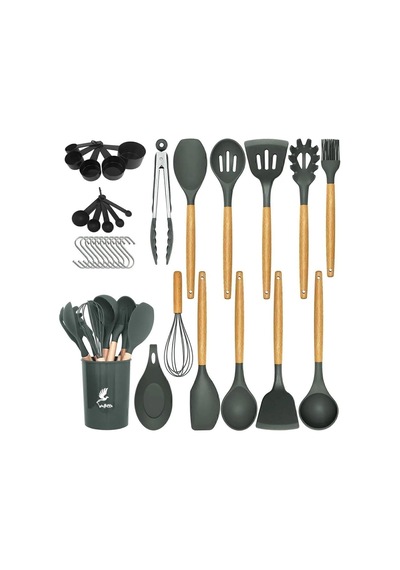 Mikla Isıya Dayanıklı Yanmaz Yapışmaz 33 Parça Silikon Spatula Mutfak Seti Gri Diğer