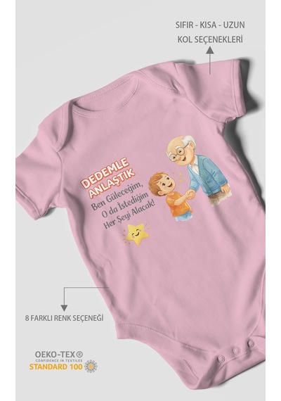 Morivokids Dedeye Özel Kısa Kollu Bebek Body %100 Pamuk Koyu Pembe