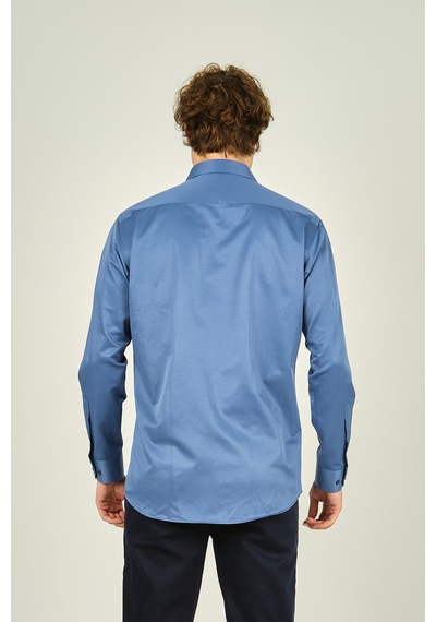 Figs Erkek Slim Fit Uzun Kollu Pamuklu Parlak Kumaş Gömlek 0013 Indigo Indıgo İndigo
