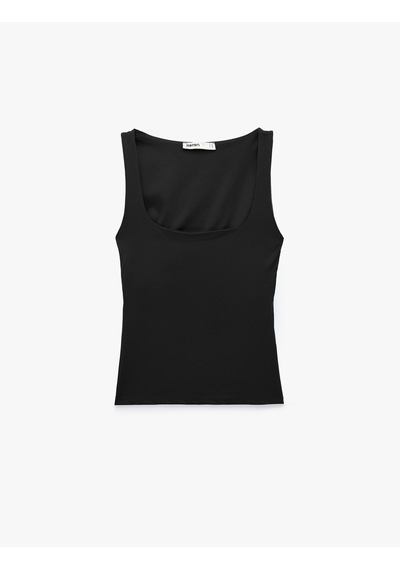 Koton Slim Fit Yuvarlak Yaka Kolsuz Top Siyah 6sak10291ek