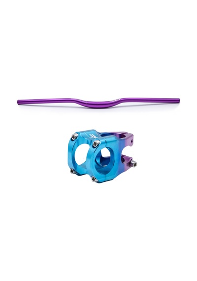 Raptor Mor Mavi Mtb Açılı Riser Bisiklet Gidon + Boğaz Seti Mor