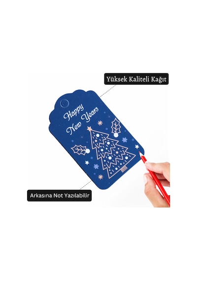 Yılbaşı Happy New Years Yazılı Hediye Etiketi, Çam Desenli Paketl