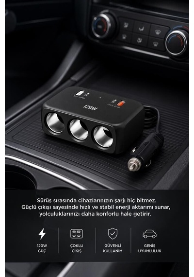 Özel Seri Destek Kullanım Günlük Araç Şarj Cihazı Çakmaklık Girişli 120w G18 Siyah Qc4.0