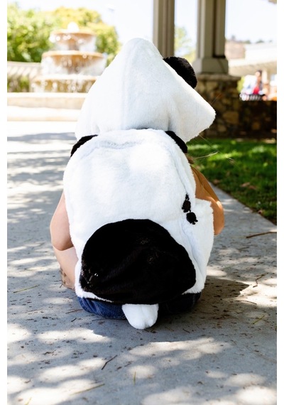 Unisex Çocuk Su Geçirmez Panda Tasarımlı Çıkarılabilir Kapüşonlu Sırt Çantası Beyaz Siyah