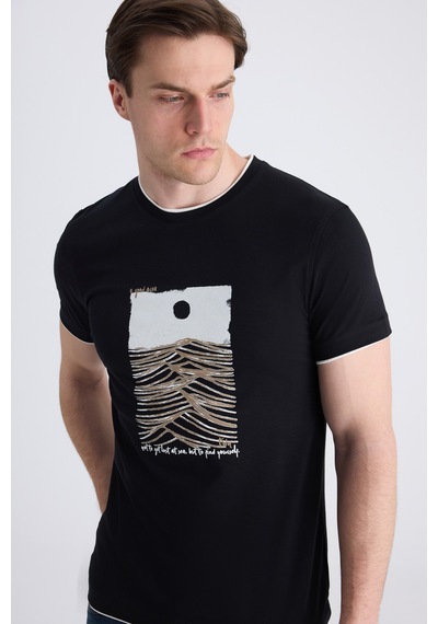 Twn Slim Fit Siyah Düz %100 Pamuklu T-shirt 2ec143831113m 001