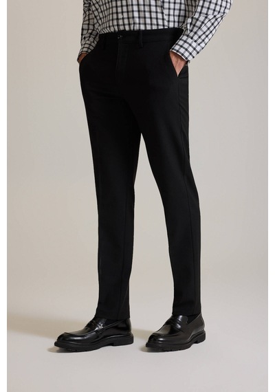 Erkek Siyah Regular Fit Yan Cepli Kışlık Kanvas Pantolon