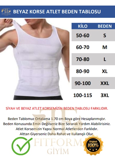 Fitform Giyim Fitform Premium Erkek Atlet Korse Atlet Bel Göğüs Göbek Jinekomasti Dik Duruş Beyaz