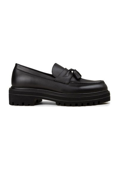 Deery Kadın Siyah Hakiki Deri Püsküllü Loafer - 02020zsyhe03