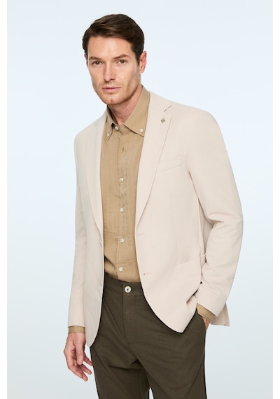 Morven Erkek Bej Poliviskon Trend Desenli Slim Fit Mono Yaka Ceket 26ms002020653 Bej
