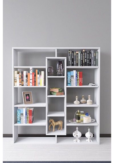 Kiola 14 Bölmeli Dekoratif Açık Tasarım Kitaplık Modern Kitap... Beyaz