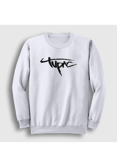 Presmono Unisex Logo Tupac Shakur Sweatshirt Beyaz