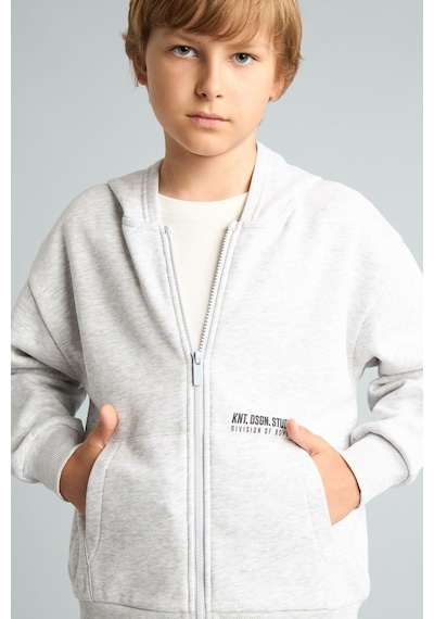 Defacto Baskılı Kapüşonlu Fermuarlı Cepli Sweatshirt Hırka Erkek Çocuk H9681a826wngr400 Gri-gr400