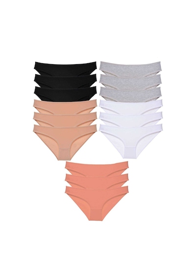 15 adet Süper Eko Set Likralı Kadın Slip Külot Siyah Ten Gri Beya Beyaz - Gri - Siyah