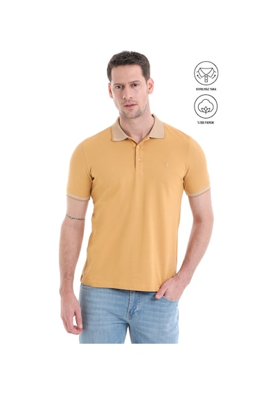 Hatemoğlu - Sarı Regular Fit %100 Pamuk Kıvrılmaz Polo Yaka Tişört