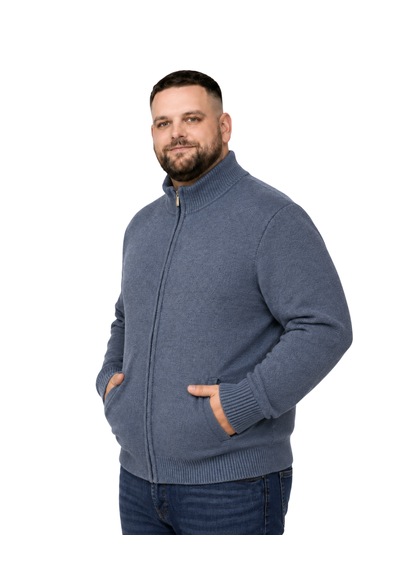 Battalmoda Erkek Büyük Beden İndigo Hattush Dik Yaka Cepli Triko Hırka 3xl-4xl-5xl-6xl