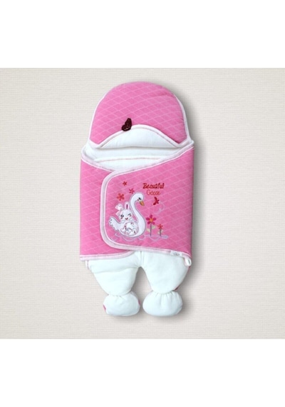 Ekru Kız Bebek Kundağı - Ördekli Bebek Dış Kundak & Battaniyesi Pembe