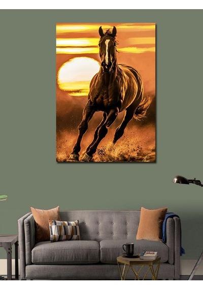 Kanvas Tablo Gün Batımı Ve Koşan At 70cmx100cm
