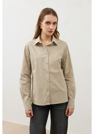 Antioch Basic Slim Fit Kadın Gömlek Bej