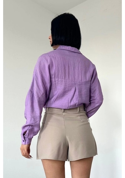 Defymoda Lila Kristal Taşlı Gömlek Lila
