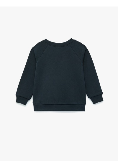 Koton Uzun Kollu Bisiklet Yaka Şardonlu Ayıcık Baskılı Sweatshirt Lacivert 7wmb10014tk