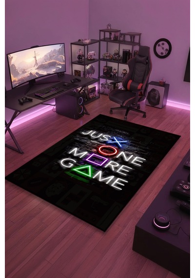 Just One More Game Neon Yazı Yıkanabilir Kaymaz Taban Halı Gnc6