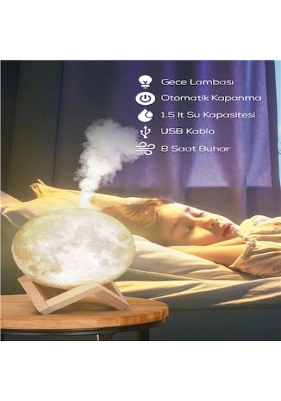 Buharlı Standlı 3d Ay Gece Lambası Dekoratif Küre Led Renkli