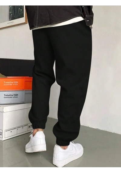 Brooklyn New York Eşofman Altı Jogger - Baskılı Lastik Paça Yüksek Bel Siyah