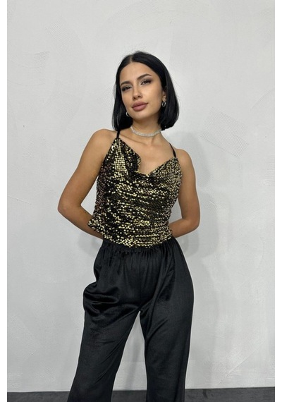 Butik İstanbul Gold Askılı Degaje Bluz