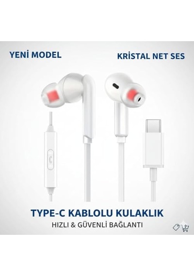 Silikon Kablolu Type C Kulaklık Tüm Typec Çıkışlı Cihazlara Uyumlu Tak Çalıştır Tak Kullan Bluetooth Gerekmez