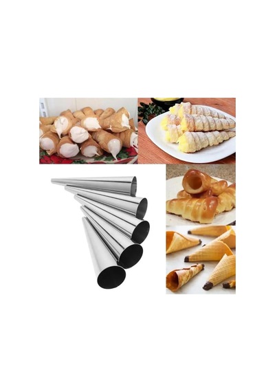Roseroi Kornet Hamur Kalıbı Metal Inox Set Huni Şeklinde Tatlı Kalıbı 6'li Diğer