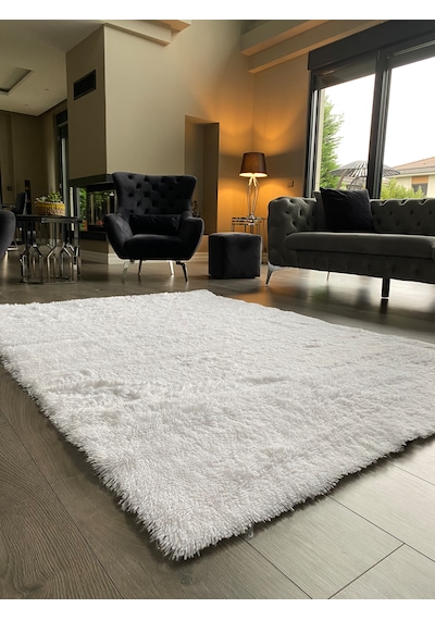 Tavşan Beyaz Yumuşak Dokulu Peluş Halı Dikdörtgen